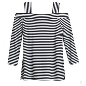 Chico's Monochrome Striped Off-Shoulder Blouse